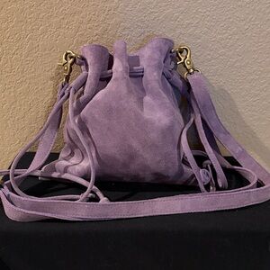 Free People Lavender Leather Suede Drawstring Crossbody Satchel